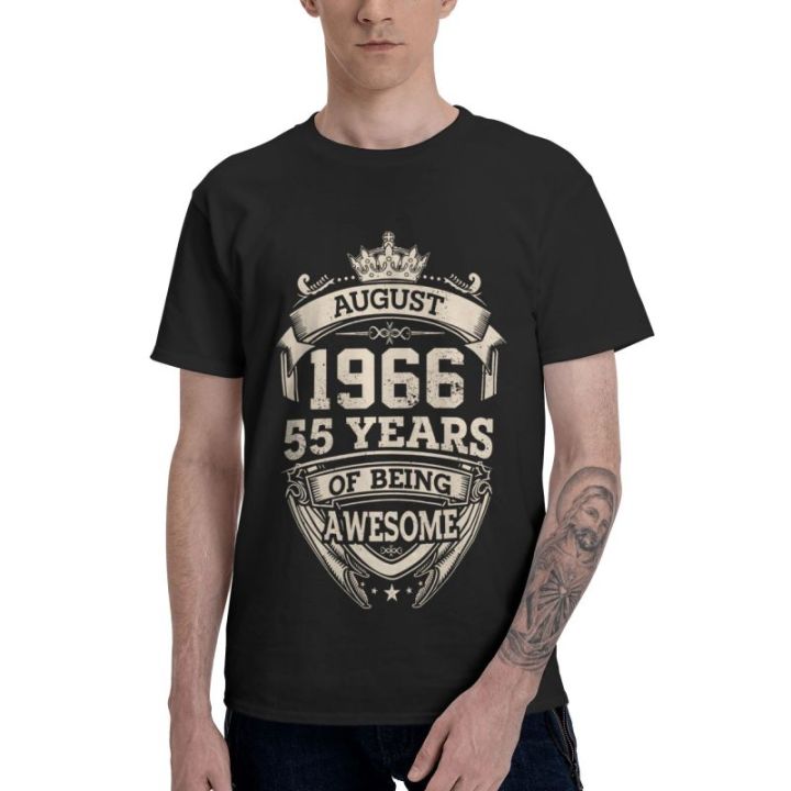 kings-queens-are-born-in-august-1966-t-shirt-men-short-sleeve-100-cotton-t-shirts-55-years-of-being-awesome