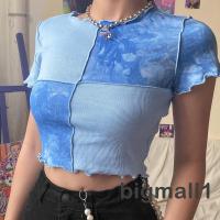 ✯☽Women´s Crop Tops Ruffle Elastic Casual Party High Neck Patchwork Summer Clothes