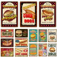 Cheese Burger Tin Sign Corn Dogs Vintage Metal Plaque Vintage Hamburgers Wall Decor For Kitchen Cafe Diner Metal Poster