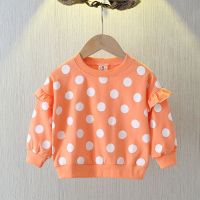 Girls Spring Autumn Hoodie Children Clothing Baby Round Neck Flying Sleeves Dot Tops