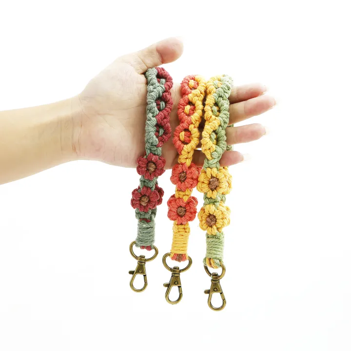 ins-cotton-rope-keychain-cartoon-flower-keychain-keychain-accessories-flower-woven-keychain-pure-hand-woven-keychain-keychain-pendant
