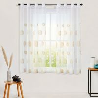 【YD】 Embroidered Short Sheer Curtains for Window Tulle Curtain Voile Drape Decoration Half-Window Roman
