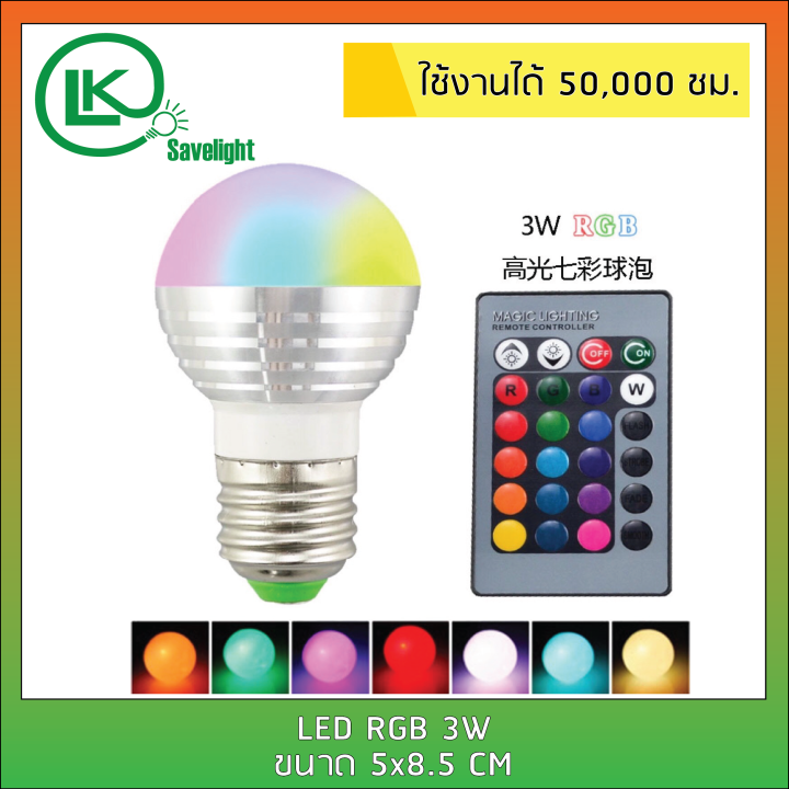 หลอดปิงปอง-e27-3w-rgb-มีรีโมทเปลี่ยนสีได้
