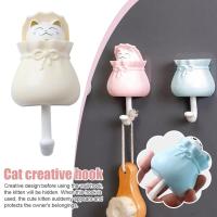 Creative Cartoon Cute Kitten Hook Free Punch Porch Sticky Hanger Key Wall Coat Adhesive Mounted Hook Rack Hat B0P2