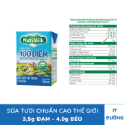 NutiMilk Sữa tươi 100 điểm - Sữa tươi tiệt trùng Ít đường 110ml STID110YSM