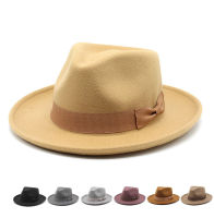 ผู้หญิง Fedora หมวกฤดูหนาวด้านบนเว้านูนน้ำหยด7เซนติเมตรปีกผู้ชายและผู้หญิงรู้สึกแจ๊สรองเท้าแตะสีดำ