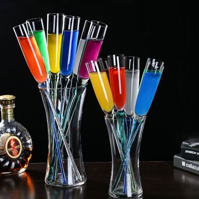 【CW】♤  6Pc 120/150ml Colorful Glass Flute Goblet Beach Cocktail Wine Cup With Base Bar Drinkware