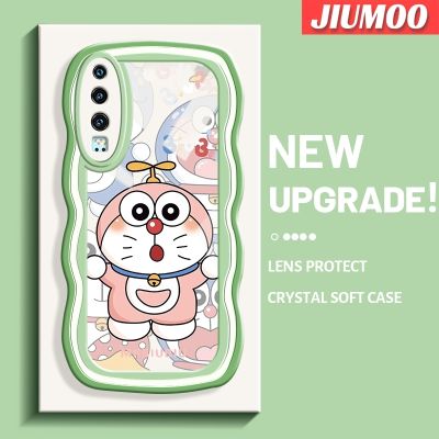 เคส JIUMOO สำหรับ Huawei P30 P30 Pro P30 Lite เคสลายโดราเอมอนสีชมพูน่ารักแฟชั่นสีสันสดใสขอบครีมเคสโทรศัพท์แบบใสกันกระแทกปลอกซิลิโคนนิ่มเคสโปร่งใสป้องกันเลนส์กล้อง