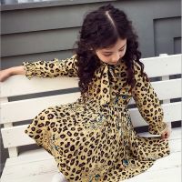 4-13 years girl dress 2022 spring cartoon casual full sleeves Leopard Print kids children girls princess dress pink yellow blue