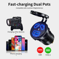 45W USB Charger Socket Dual PD Type-C Fast Charge Adapter QC3.0รถ USB Charger IP66กันน้ำสำหรับรถยนต์ Marine รถจักรยานยนต์