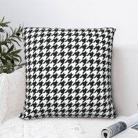 [HOT SHXLLOWWQWH 522] Houndstooth สีดำและสีขาวสแควร์ปลอกหมอนปลอกหมอนอิงหลอกซิปตกแต่งบ้านโพลีเอสเตอร์สำหรับเตียงนอร์ดิก45x45cm