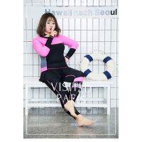 ชุดว่ายน้ำคนอ้วน แบบสปอร์ตพร้อมส่ง Grey Pink Swimwear Swimsuit Long Sleeve Rashguard Divingsuit