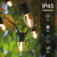 ไฟสาย LED C7กันน้ำ7.6ม./10ม./15ม. ไฟตกแต่งคริสต์มาสฐาน E12ประหยัดพลังงานสำหรับสวนหลังบ้านคาเฟ่ปาร์ตี้วันหยุด