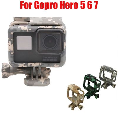 For GoPro Hero 5 6 7 Black Camera Accessory Frame Case Shell Protector Housing Army Green + Lone Screw + Base Mount Anti-scratch