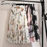 【CC】▲✽✢  SURMIITRO Skirt 2022 Korean Fashion Floral Print Waist Female