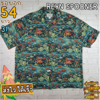 REYN SPOONER®แท้ อก 54 เสื้อฮาวายชาย เสื้อวินเทจ เสื้อผ้าผู้ชาย สีเขียว แขนสั้น เนื้อผ้าดี