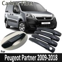 สีดำคาร์บอนไฟเบอร์สำหรับพันธมิตรของ Peugeot 2009 2010 2011 2012 2013 2014 2015 2016 2017ฝาครอบมือจับประตู Refit อุปกรณ์เสริมรถยนต์