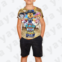 YAYA * Paw Patrol เสื้อยืดพิมพ์ลาย3D สำหรับคอกลมนักเรียนเสื้อเชิ้ตลำลองเสื้อแขนสั้นสำหรับเด็กชายฤดูร้อน