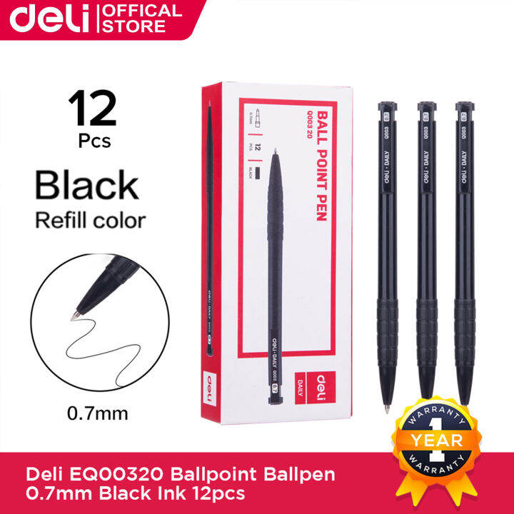 Deli 12pcs 0.7mm Ballpen Set For School Ballpoint Pen Black Ink Eq00320 