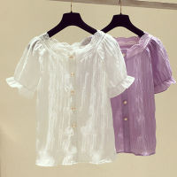 Chic Chiffon Blouse Women 2020 Summer Purple Tops Vintage Puff Sleeve French Style Causal White Shirt Women Blusas