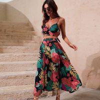 【LZ】✕♟  Y2k biquíni colheita topos vestido longo sexy conjunto para as mulheres verão moda duas peças saia praia estilo floral impressão midi sexy boho conjuntos