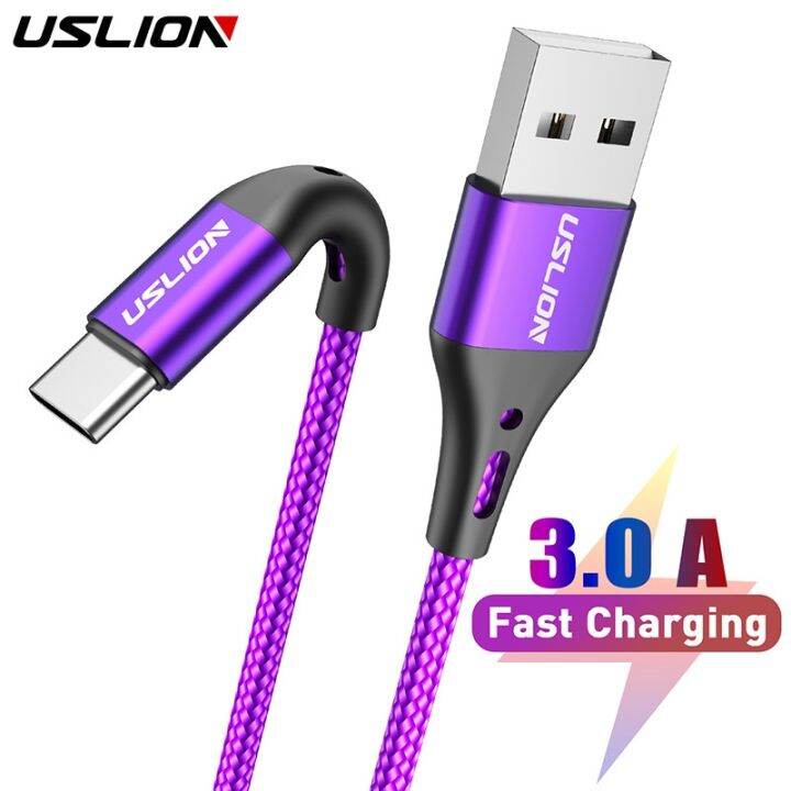 uslion-3a-usb-type-c-สายสำหรับข้อมูล-xiaomi-redmi-note-7-ที่ชาร์จโทรศัพท์มือถือชาร์จแบบเร็ว-s9สาย1m-2m-3m