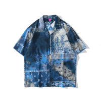 Dark Icon Blue Tie Dye Bandana Hawaiian Shirts Men Summer Vintage Street Oversized Mens Shirt Man Blouse