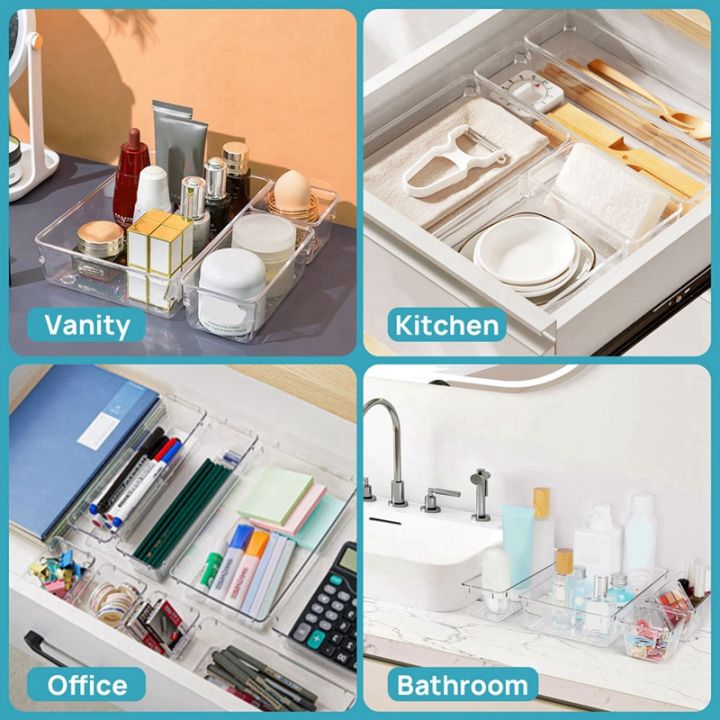 15pcs-clear-plastic-drawer-organizer-set-4-size-versatile-bathroom-and-vanity-drawer-organizer-trays-storage-bins