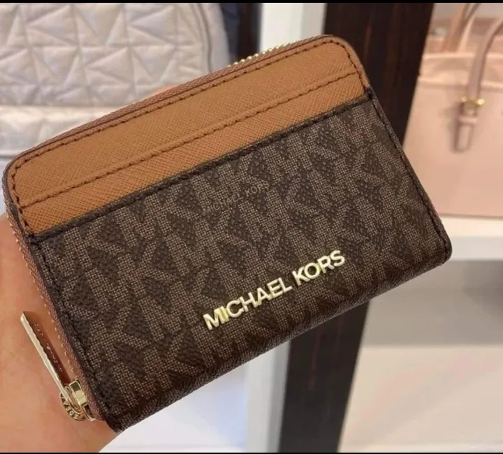 Michael Kors Jet Set Travel MD Zip Around Card Case Wallet in Logo Printed  Brown Canvas and Acorn Crossgrain Leather - Unisex Wallet | Lazada PH