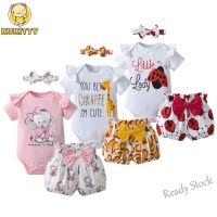 【hot sale】 ∏♠♀ C10 Summer Baby Girl Pretty Clothing Sets Infant Girl Clothes Baby Solid Color Short Sleeve Romper Floral Bow Pants Hairband