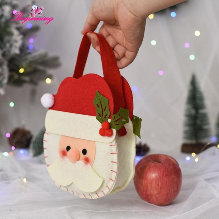 ถุงของขวัญเด็กแอปเปิ้ลซานตาคลอสสโนว์แมนกวางน่ารักมีสไตล์