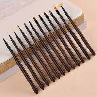 12 Style Wooden Handle Crystal UV Gel Nail Brush Acrylic Liner Carved Gradient Drawing Pen For Nails Manicure Tools