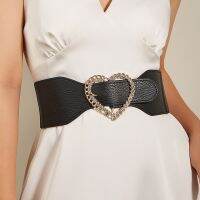 【cw】 Retro Elastic Corset Wide BeltWomen DesignerRhinestone Buckle WaistFemaleSkirt CoatGirdle ！