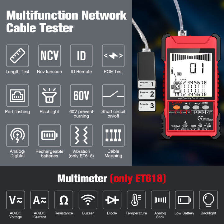 Seesii 2 in1 Network Cable Tester & Digital Multimeter, Multifunctional