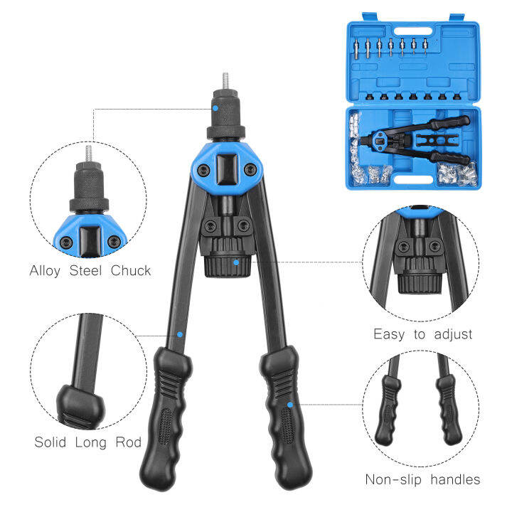 110pcs-hand-rivet-nut-tool-riveting-tool-set-rivet-nut-setter-kit-with-100pcs-assorted-rivet-nuts-7-metric-mandrels-of-m3-m4-m5-m6-m8-m10-m12-and-molded-carrying-case