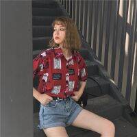 R Stickers Printed Half-Sleeved Shirts Casual Loose polo Collar New Style All-Match Student Girls Clothing Genuine Korean C200604