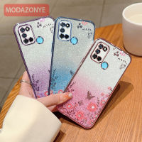 สำหรับ Realme 7i เคสโทรศัพท์ดอกไม้ Bling กากเพชรด้านหลังนิ่มรูปผีเสื้อป้องกัน Realme เคสสำหรับ Realme C17ผู้หญิง