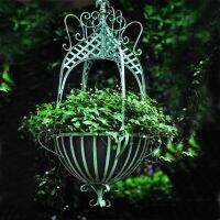 【การจัดส่งในประเทศไทย】ตะกร้าดอกไม้ แบบเชือกแขวนMetal Hanging Planters,30*30*76 cm Hanging Flower Plant Pot Round Hanging Basket for Home Garden Porch Balcony Patio Decor