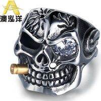 best-selling Europe and the United States domineering diamond-encrusted skull titanium steel ring personality punk man ring jewelry HZ027