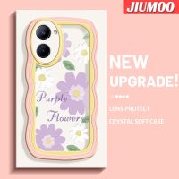 JIUMOO เคสสำหรับ Realme C33 C31เคส2023แฟชั่นลายดอกไม้สีม่วงสีสันสดใสขอบเคสโทรศัพท์โปร่งใสซิลิโคนนิ่มปกป้องกล้องอย่างสร้างสรรค์เคสกันกระแทก