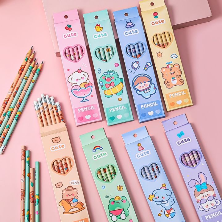 12Pcs/Set Cute Cartoon Pencil HB Sketch Items Drawing Stationery Student School  Office Supplies for Kids Gift 