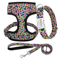 3pcslot Nylon Printed Dog Collar Leash Harness Set Personalized Dog Collars Breathable Pet Harness For Small Medium Large Dogs