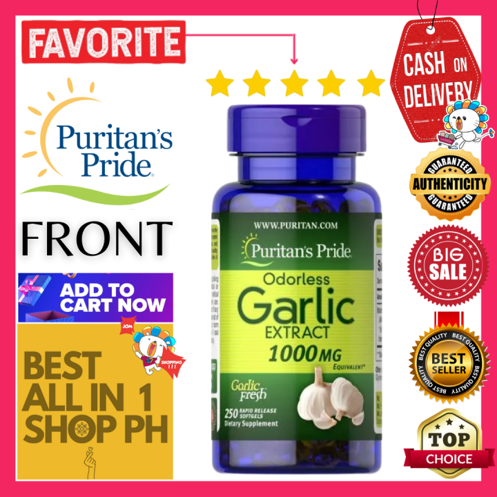 Puritan’s Pride Odorless Garlic Extract 1000 mg, 250 Softgels Supports Heart Health