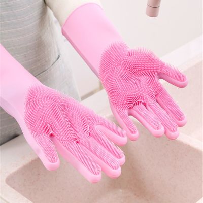 Kitchen Cleaning Silicone Gloves 1 Pair Dishwashing Gloves Soft Scrubber Rubber Dish Washing Tools Kitchen Household Accessories Safety Gloves