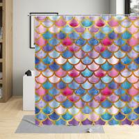 Cartoons Mermaid Colorful Fish Scales Bathroom Curtains Polyester Bathtub Decor Shower Curtains Wall Decoration Screen With Hook