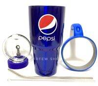 GF แก้วเยติ เก็บอุณหภูมิ ร้อน เย็น ลาย PEPSI เป็ปซี่ สีน้ำเงิน  ฟรี !! มือจับแก้ว + หลอดแสตนเลส พร้อมแปรงล้าง + ยางรองแก้ว (คละสี)