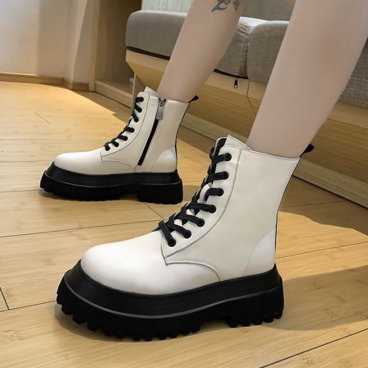 พร้อมส่งจากไทย-white-martin-boots-รองเท้าบูทหนังสีขาว-สูง-7-ซม