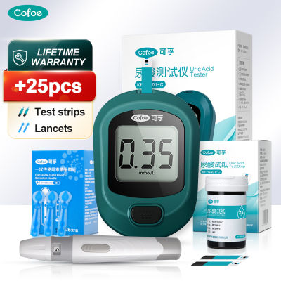 Cofoe 25Pcs Uric Acid Test Monitor ชุด25Pcs Uric Strips 25Pcs Lancets Gout Uric Acid Meter UA Test Kit