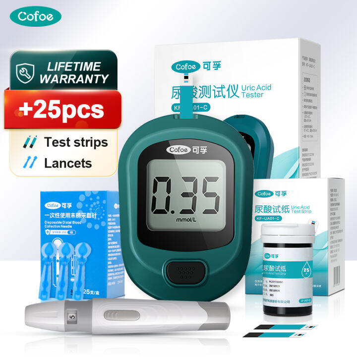 cofoe-25pcs-uric-acid-test-monitor-ชุด25pcs-uric-strips-25pcs-lancets-gout-uric-acid-meter-ua-test-kit