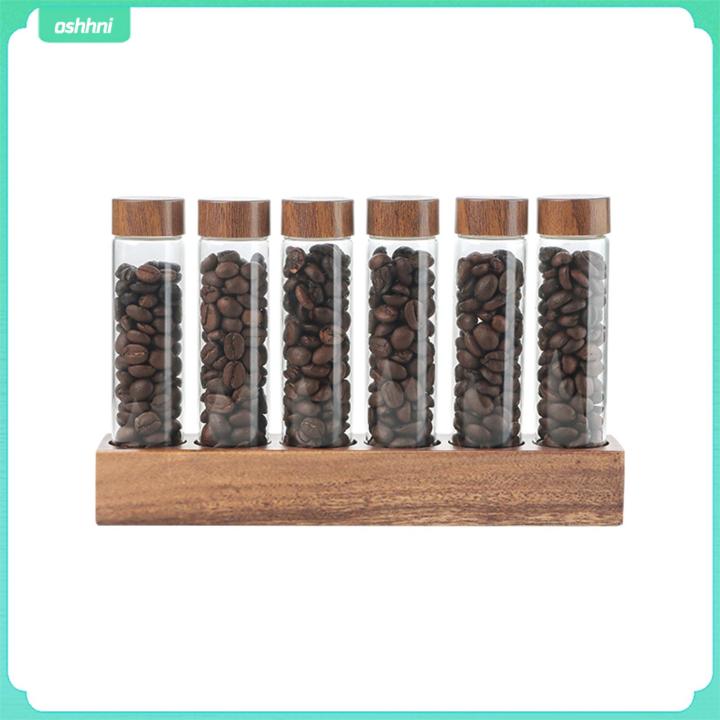 oshhni Coffee Bean Tubes Wooden Display Stand Multifunction Dosing ...